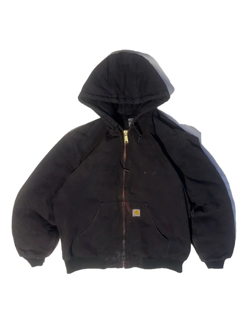 Carhartt Active Jacket Mens Medium Black Good Loose Fit OJ0140 Canvas Hooded